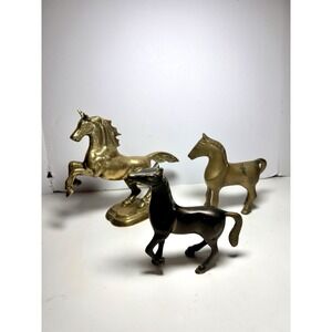 Vintage Brass Horse Figurines Set Of Three Mid Century With Patina